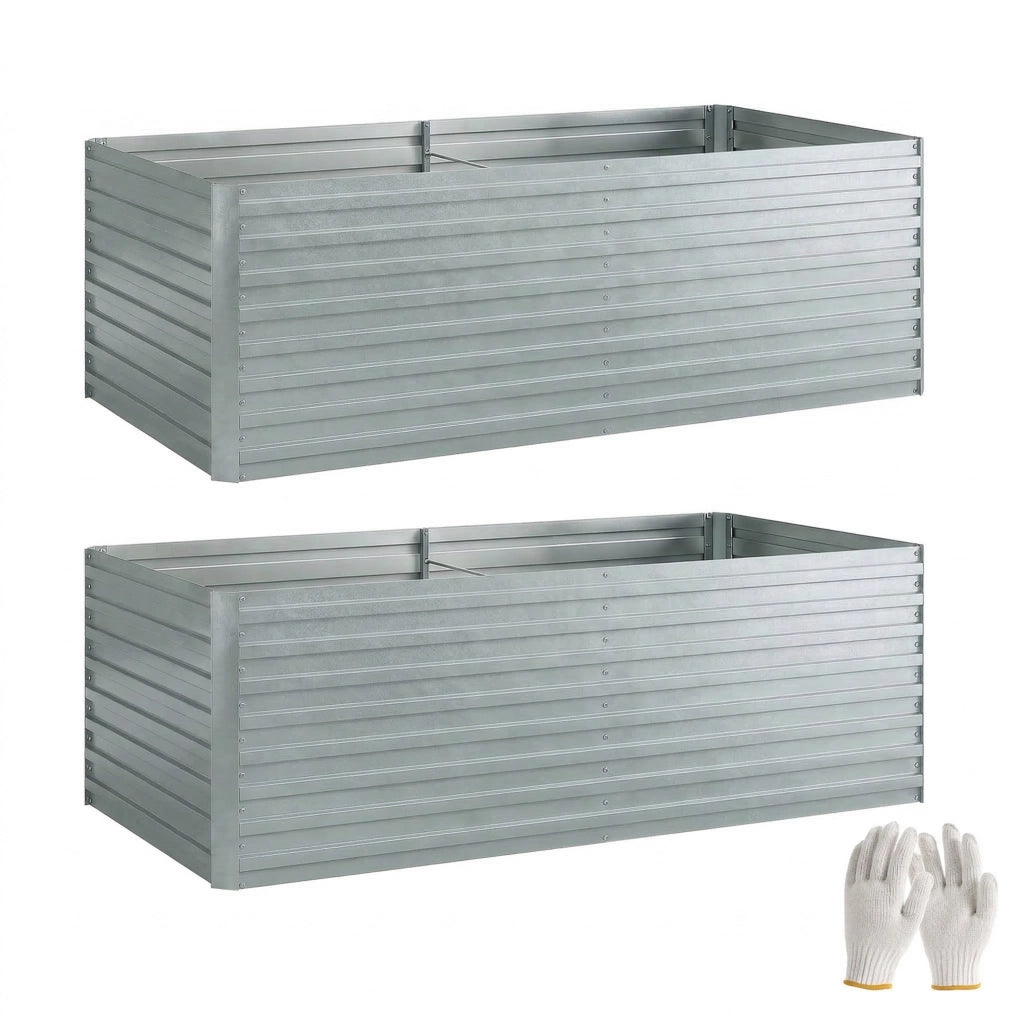 Set di 2 Aiuole Rialzate con Bordo Sicuro per Orto in Metallo Galvanizzato Argento