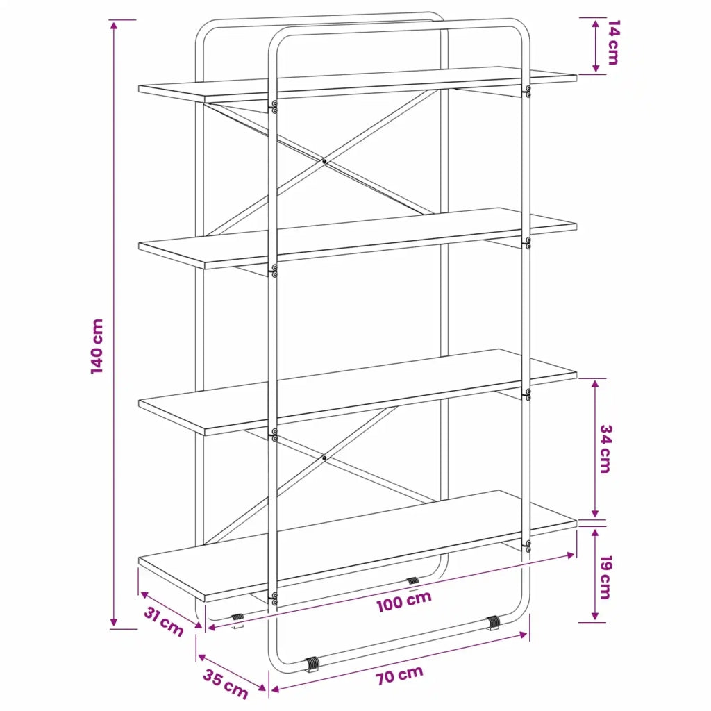 Libreria 4 livelli 100 x 35 x 140 cm PB Legno di quercia 8007790