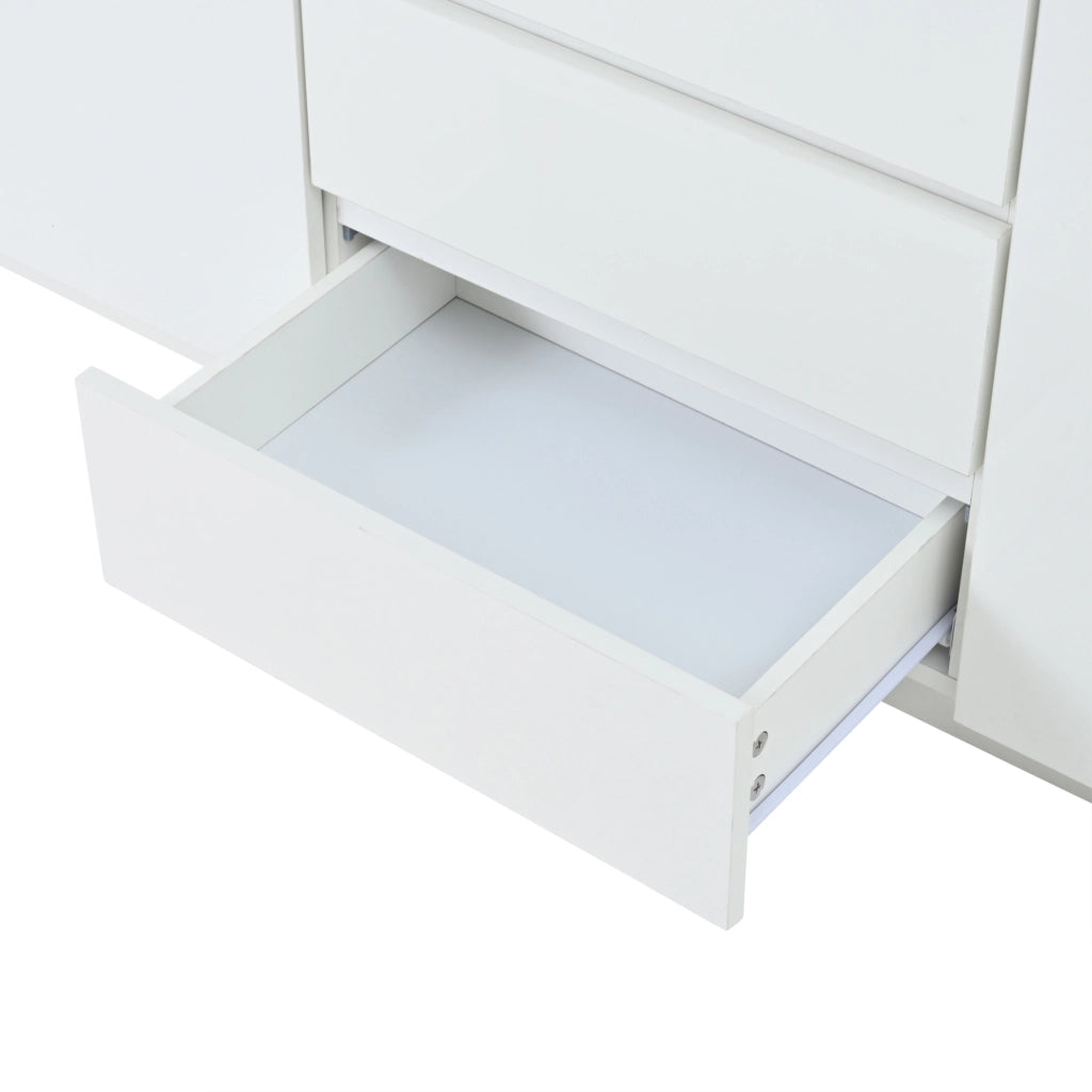 Credenza 140x40x68 cm con LED e ripiani regolabili in truciolato bianco e nero