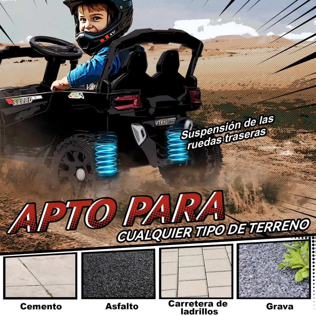 Auto Elettrica Bambini 12V 2 Motori Telecomando Sospensione Luci Musica ¨C Xylo ¨C Nero