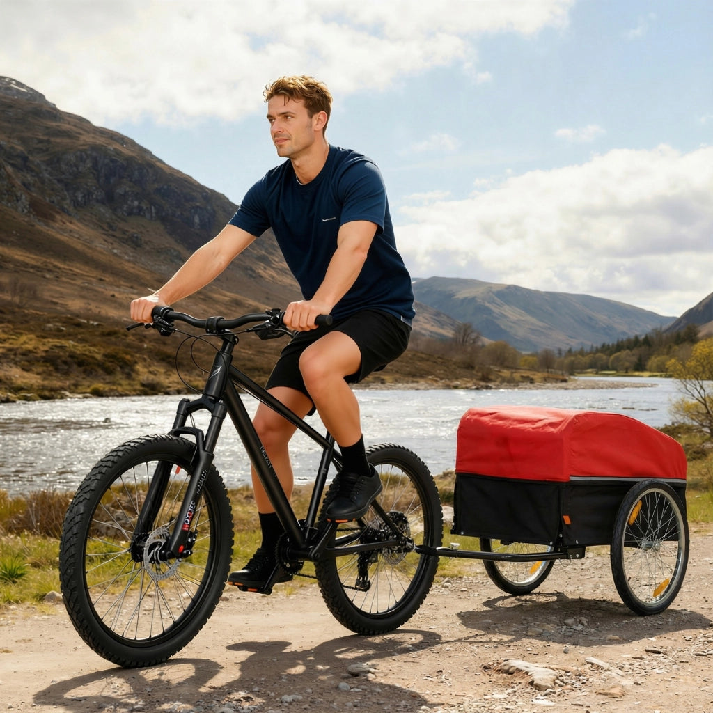 Rimorchio per bicicletta 170L ¨C Xylo ¨C Carico 40kg con telone e ruote pneumatiche 51cm