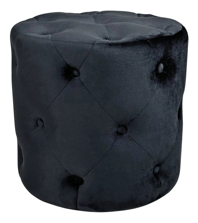 Pouf in velluto capitonné nero, poggiapiedi - Honey - PO10HO