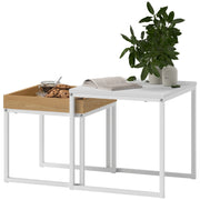 Tavolo da pranzo - set 2 tavolini moderni - quadrati - MDF+metallo - bianco - per spazi piccoli