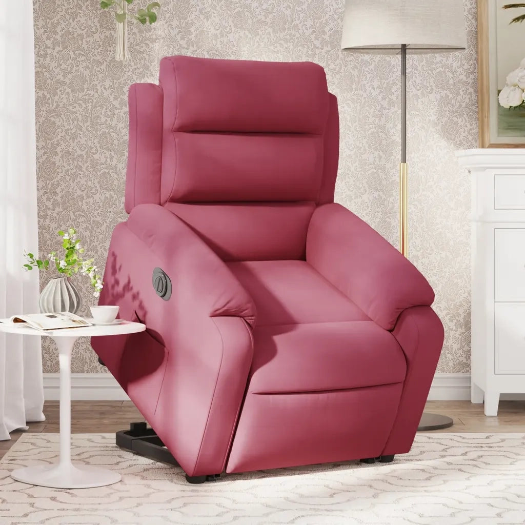 Poltrona Alzapersona Reclinabile Elettrica Rosso Vino Velluto 3205119