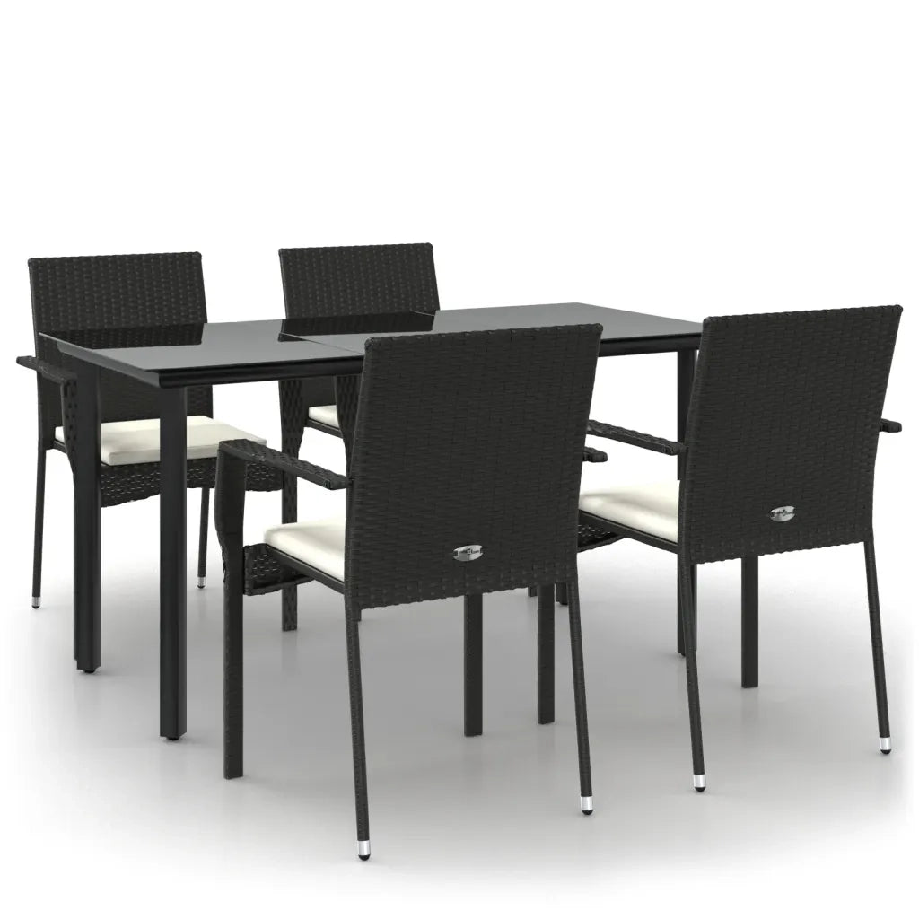 Set da Pranzo da Giardino 5 pz Nero con Cuscini in Polyrattan 3185133