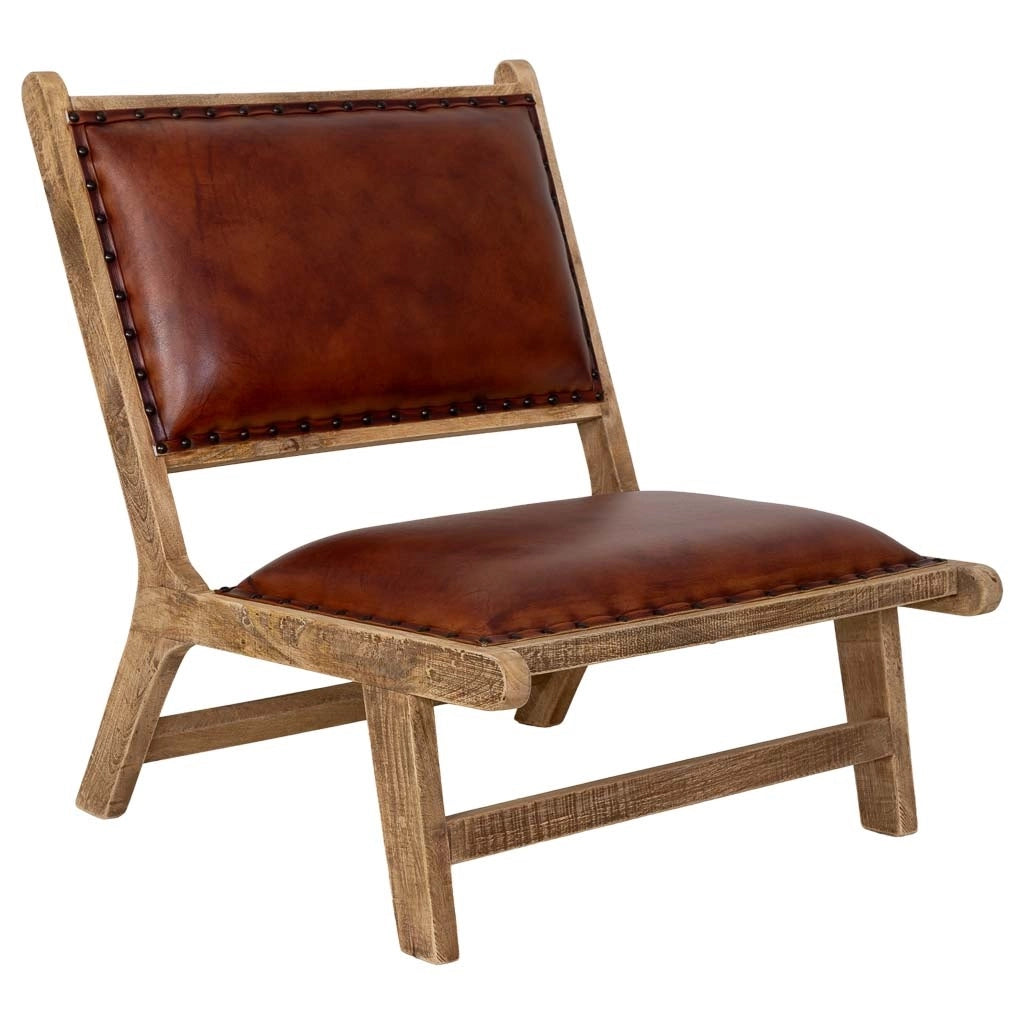 Sedia in legno e pelle marrone 65x78x81h cm