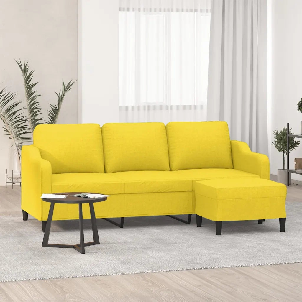 Divano a 3 Posti con Poggiapiedi Giallo Chiaro 180cm in Tessutocod mxl 120703