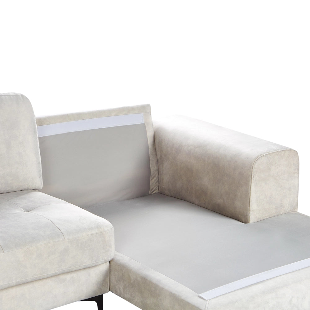 Divano angolare moderno a L con gambe in metallo e velluto Beige chiaro lato sinistro da soggiorno minimalista