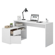 Scrivania Andor, Scrittoio multiposizione da ufficio o cameretta, Tavolo da studio angolare multiuso, 139x92h75 cm, Bianco