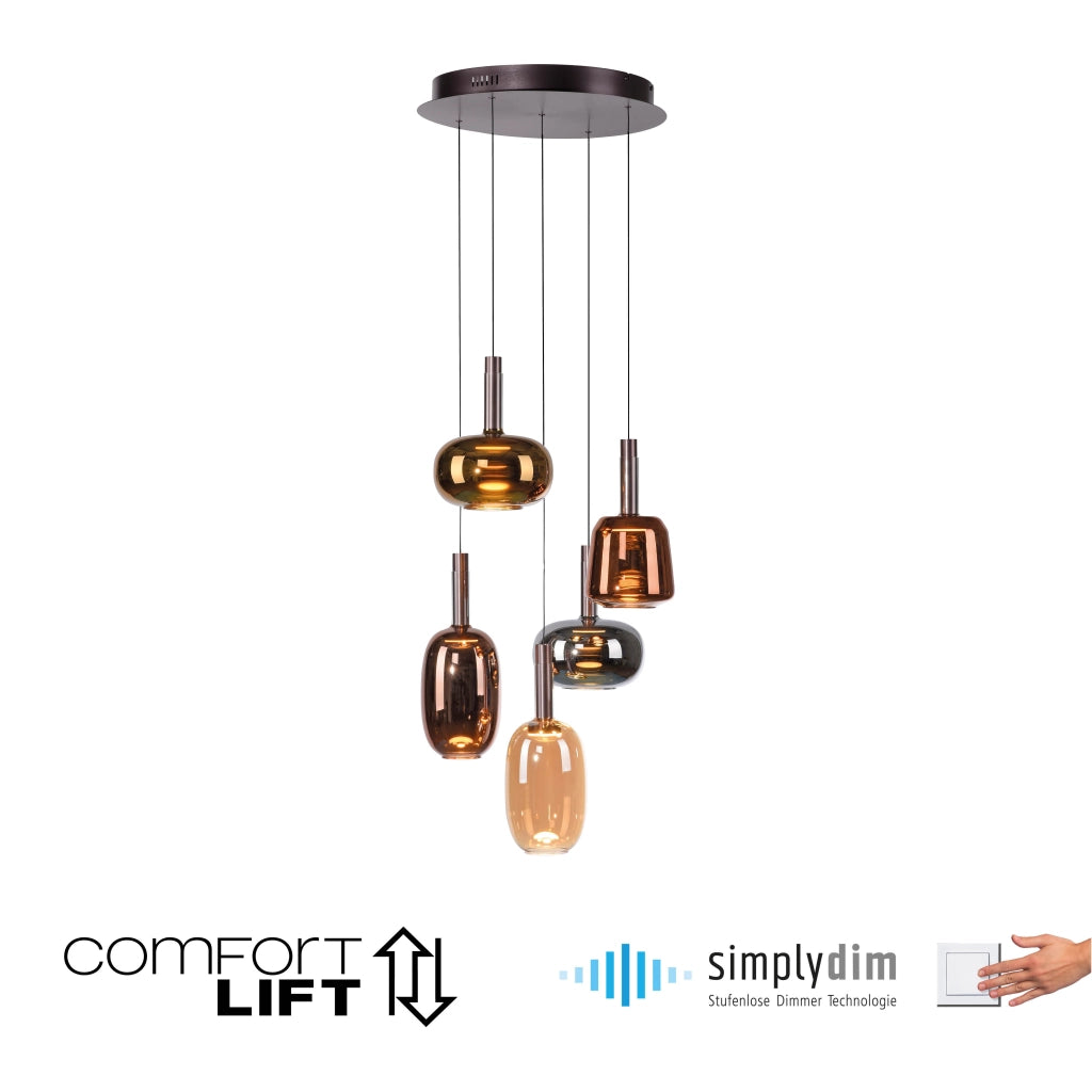 Lampadario rotondo Art Déco 5 luci LED Paul Neuhaus