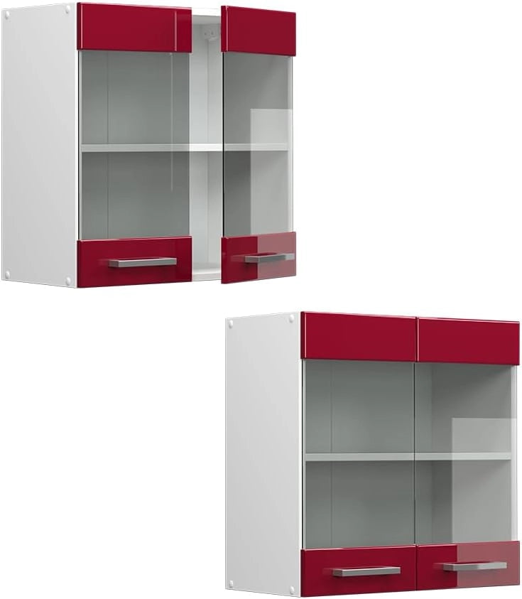 Mobile da cucina in vetro R-Line, Rosso lucido, 60 cm, per la libera combinazione all'interno di sistemi cucina modulari