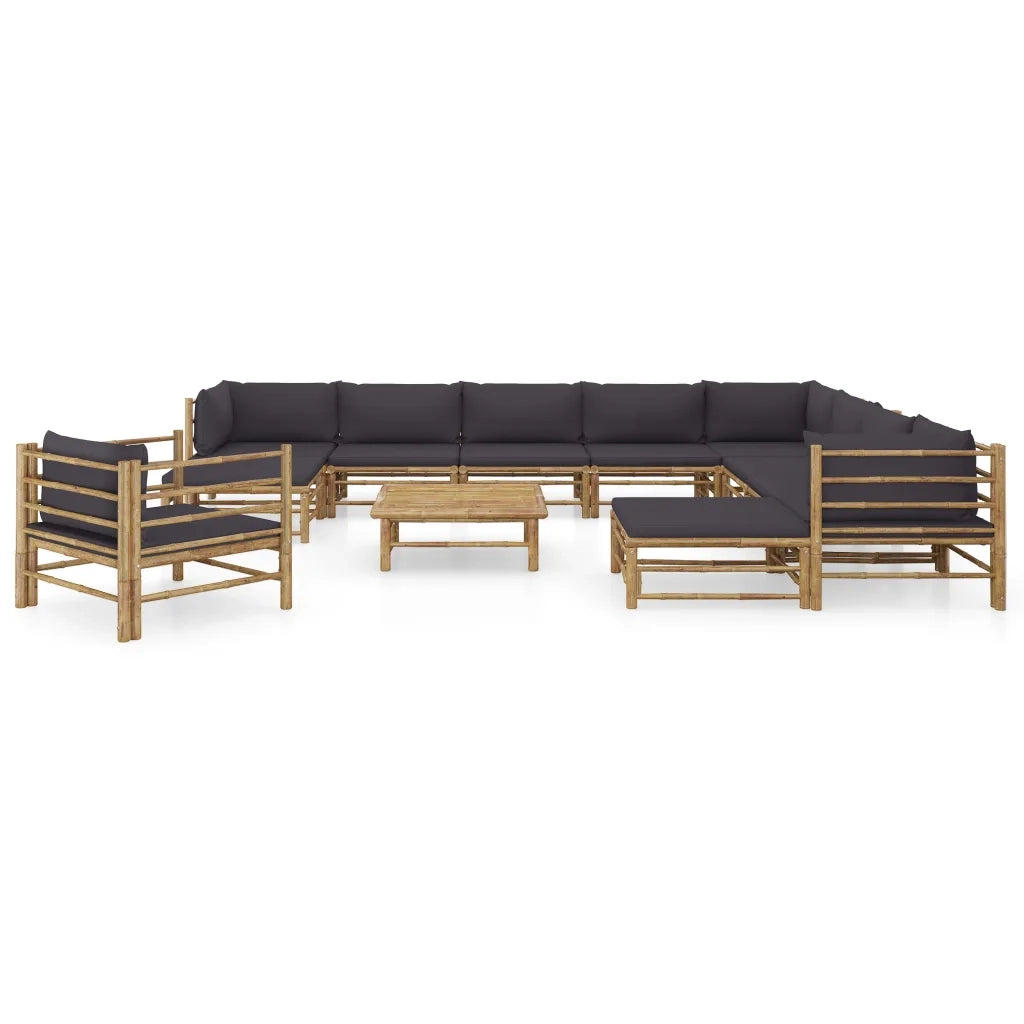 Set Salotto da Giardino 12pz con Cuscini Grigio Scuro Bambù 3058226