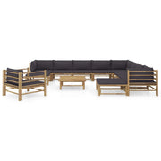 Set Salotto da Giardino 12pz con Cuscini Grigio Scuro Bambù 3058226