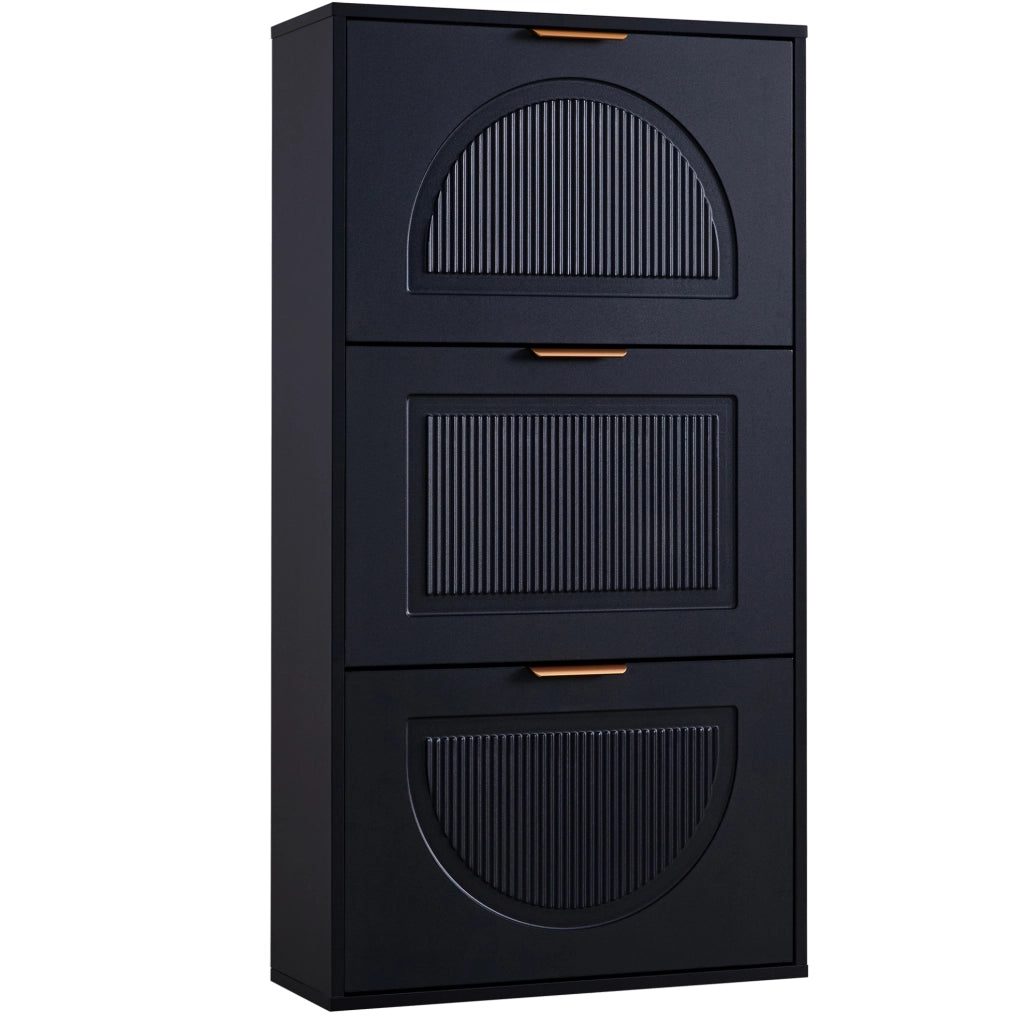 Scarpiera stretta 60x24x114 cm salvaspazio con ribalta; MDF e pannello truciolare nero