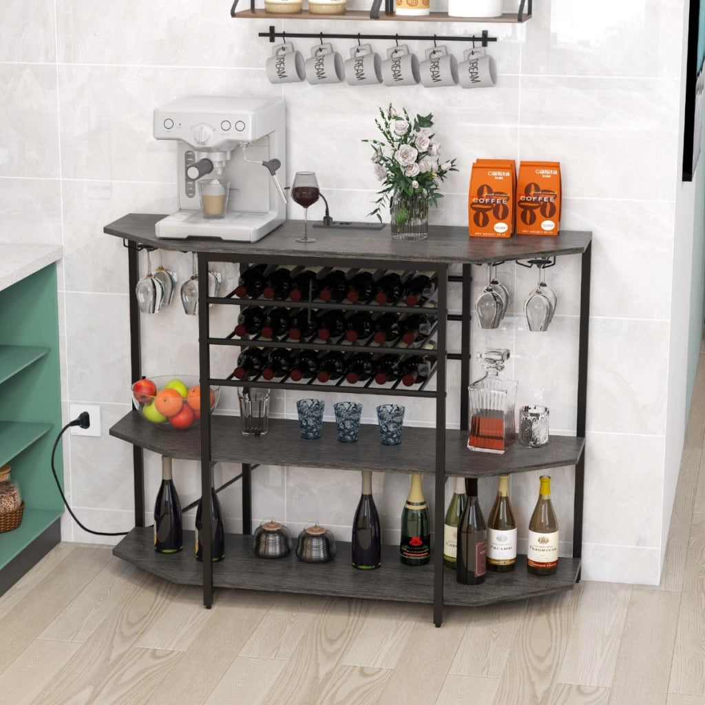 Mobiletto portabottiglie da vino a 3 livelli con ripiani di stoccaggio prolunghe elettriche-Portabottiglie da vino Grigio