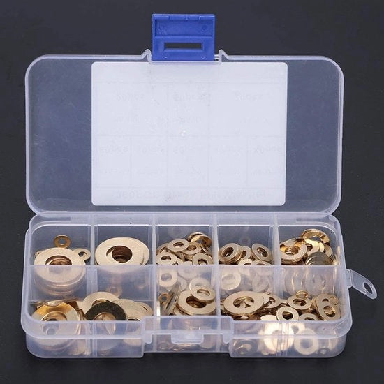 Raccordi di chiusura 360 pezzi - Raccordi a piatto in rame - Resistente alla ruggine - Resistente alla corrosione - Giunti - Scatola di plastica con compartimenti - Lavastoviglie