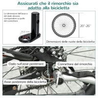 Rimorchio per Cani da Bicicletta, bianco e nero, 130x90x110cm