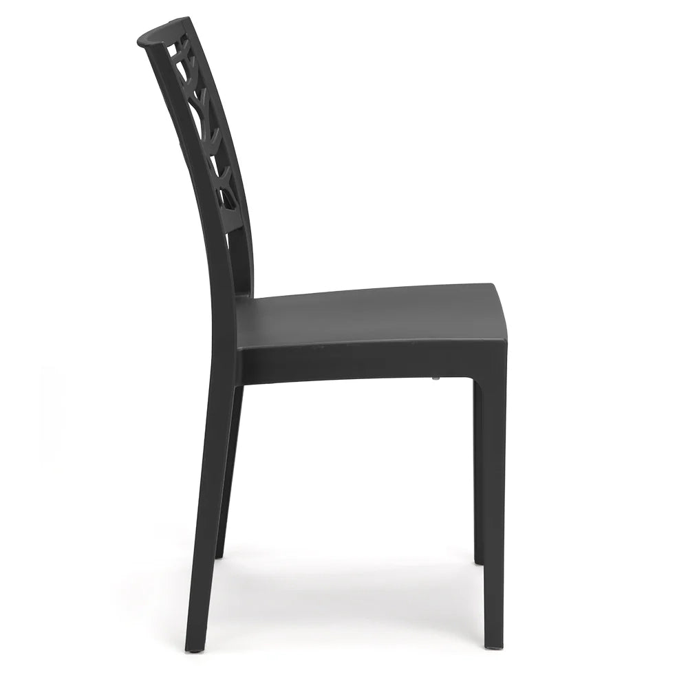 Set 4 sedie in polipropilene TETI, impilabile, resistente ai raggi UV, design moderno, ideale per sala da pranzo, cucina, sala d’attesa, bar, ristoranti o giardino, colore Ghisa