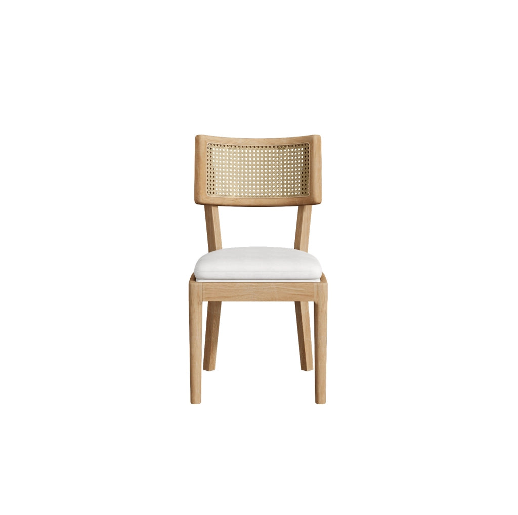 Set di 4 sedie da pranzo 50x58x88 cm con schienale in rattan e cuscini in lino; legno naturale