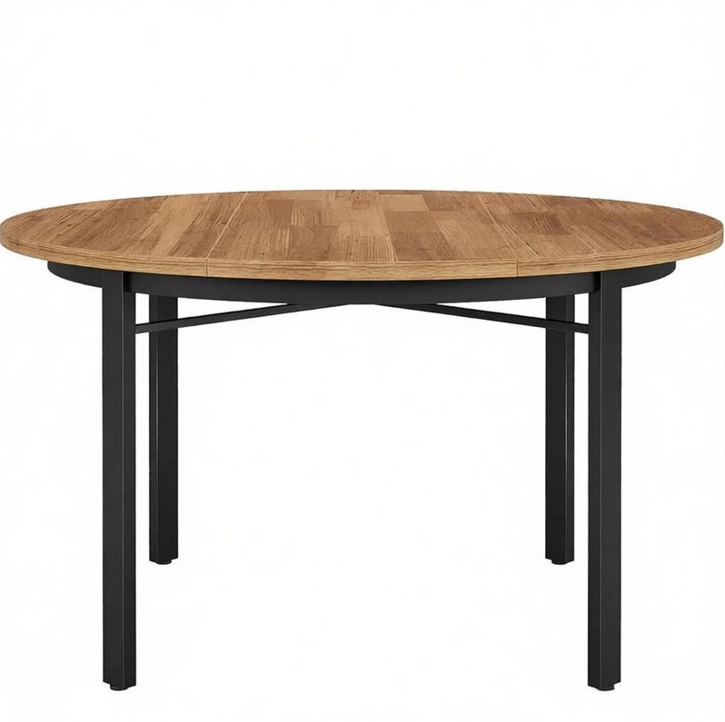 Tavolo da pranzo rotondo stile rustico moderno; diametro 118;5 cm; in MDF e metallo nero/marrone