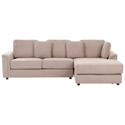 Divano moderno ad angolo con gambe in plastica in tessuto beige chiaro lato sinistro