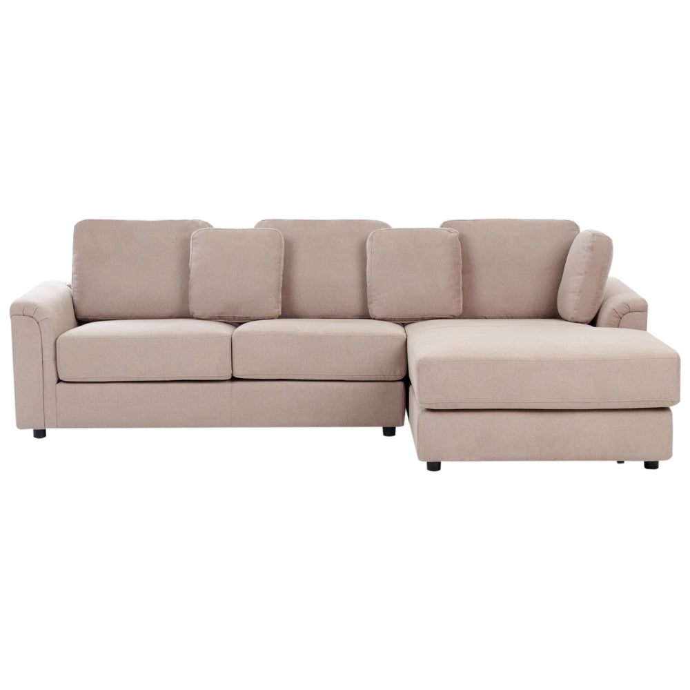 Divano moderno ad angolo con gambe in plastica in tessuto beige chiaro lato sinistro