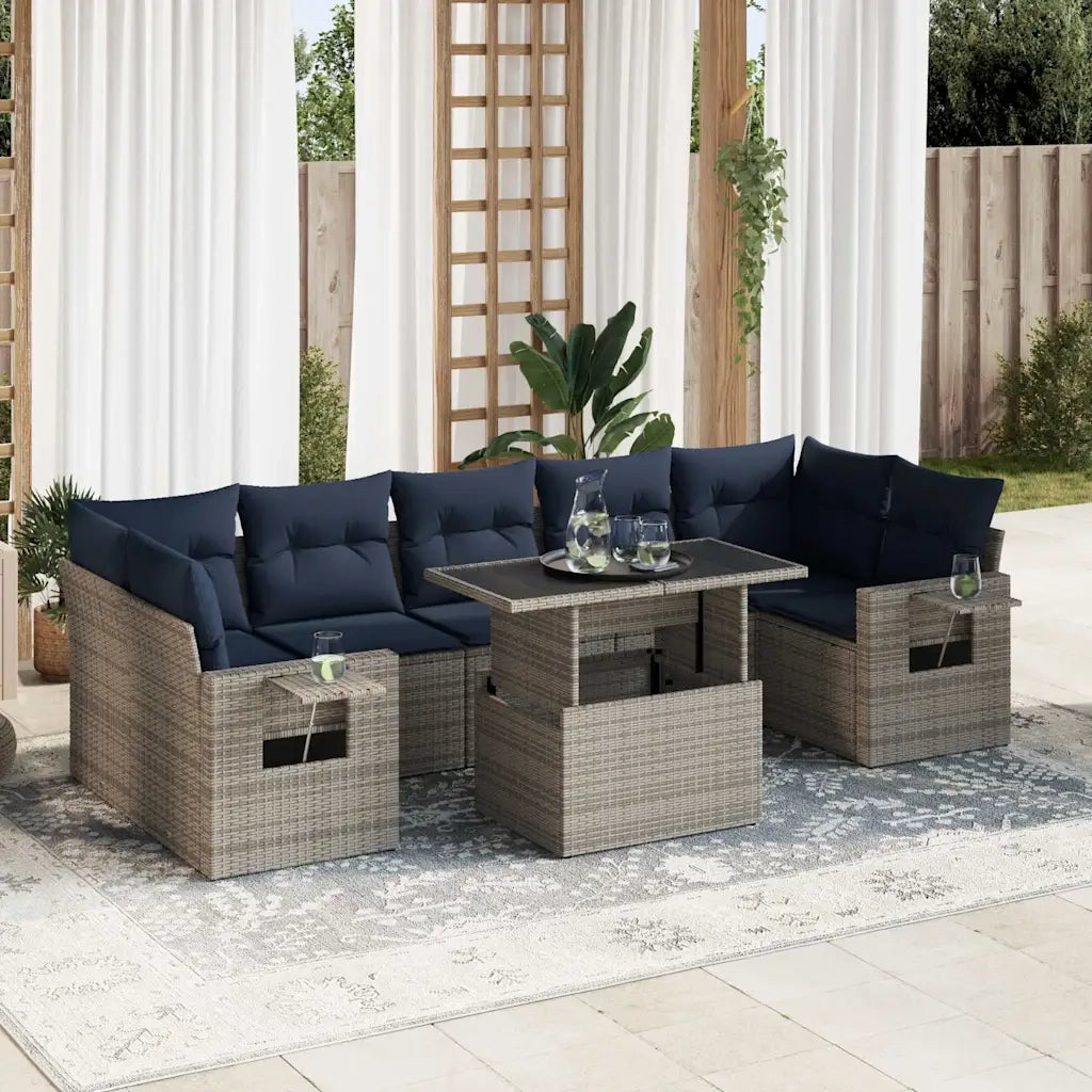 Set Divani da Giardino con Cuscini 8 pz Nero Polyrattan Acacia