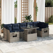 Set Divani da Giardino con Cuscini 8 pz Nero Polyrattan Acacia