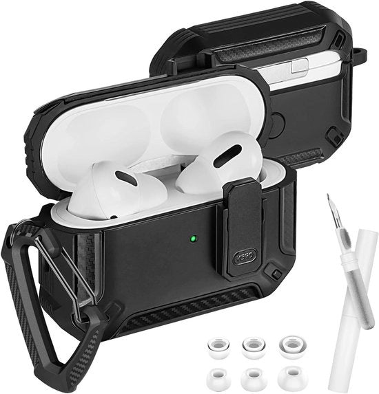 Caschetti per Airpods Pro con chiusura a molla e pennello di pulizia - Resistenti allo shock - Compatibili con la seconda e prima generazione - Incluso: orecchini di ricambio