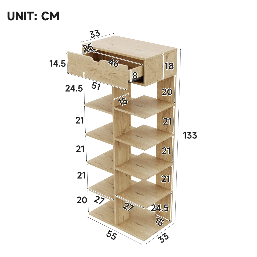 SCARPIERA MULTIFUNZIONALE 55x33x133 cm in truciolare colore naturale
