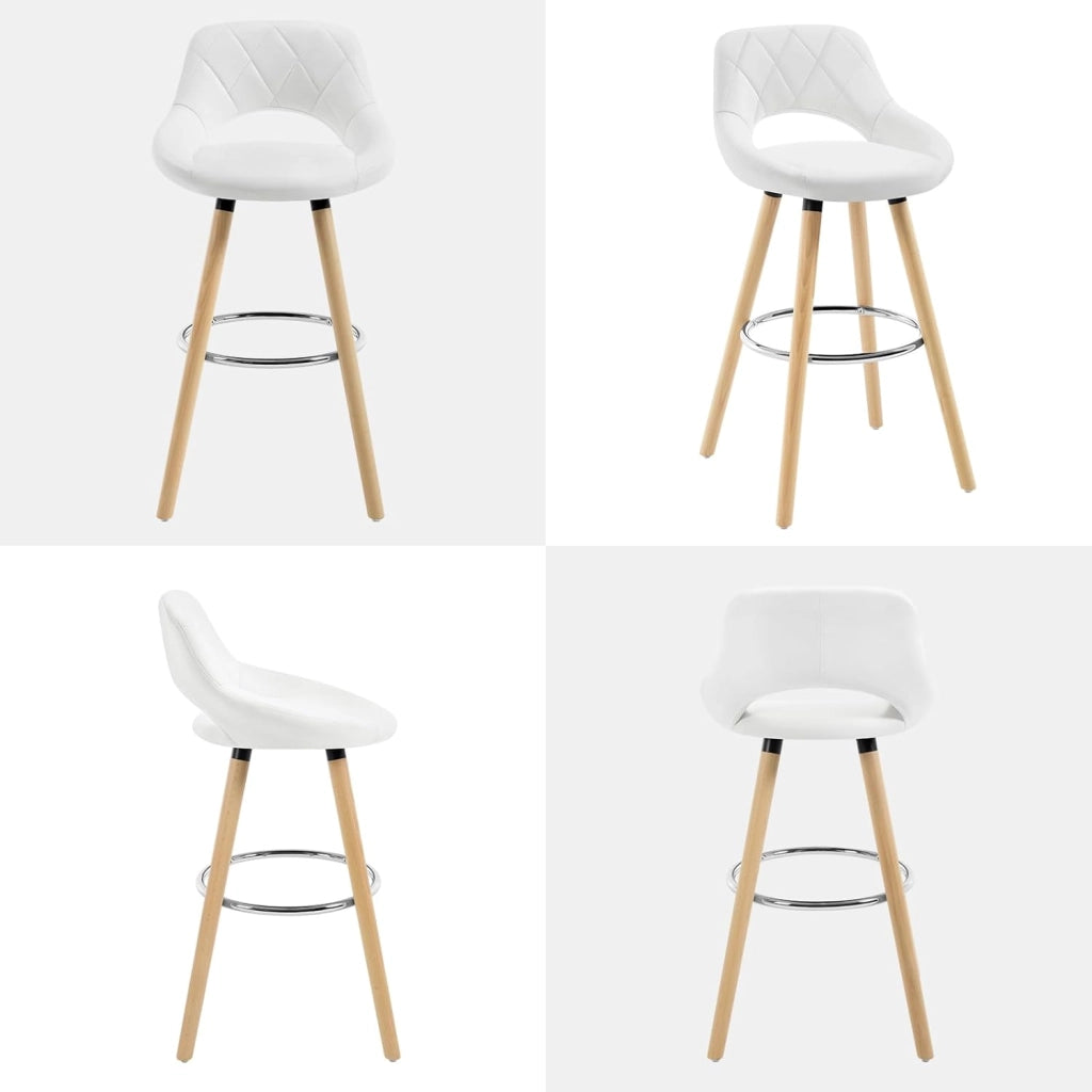 Sgabelli da Cucina Set di 6, Sgabello da Bar per Colazione, Sgabelli Alti con Poggiapiedi e Schienale, Sedile in Pelle Sintetica+Gambe in Legno, Bianco, BH111ws-6