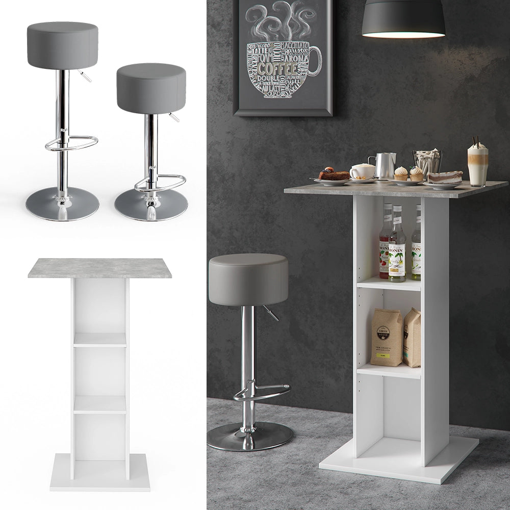 Vicco Tavolo bar con sgabelli Calcestruzzo 70 x 70 cm con 2 sgabelli da bar