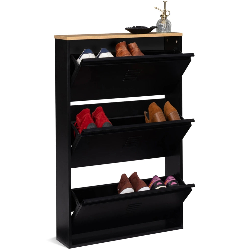 IDMarket - Scarpiera con 3 ante metallo nero design industriale ESTER