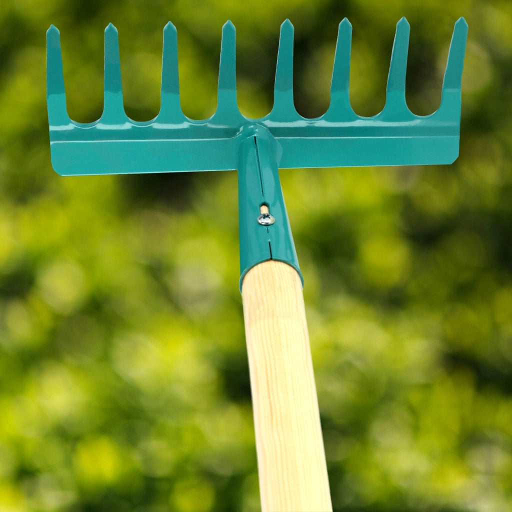 Rastrello per foglie KADAX per giardino, erba, manico in legno, 134 cm, rastrello da donna a 8 punte