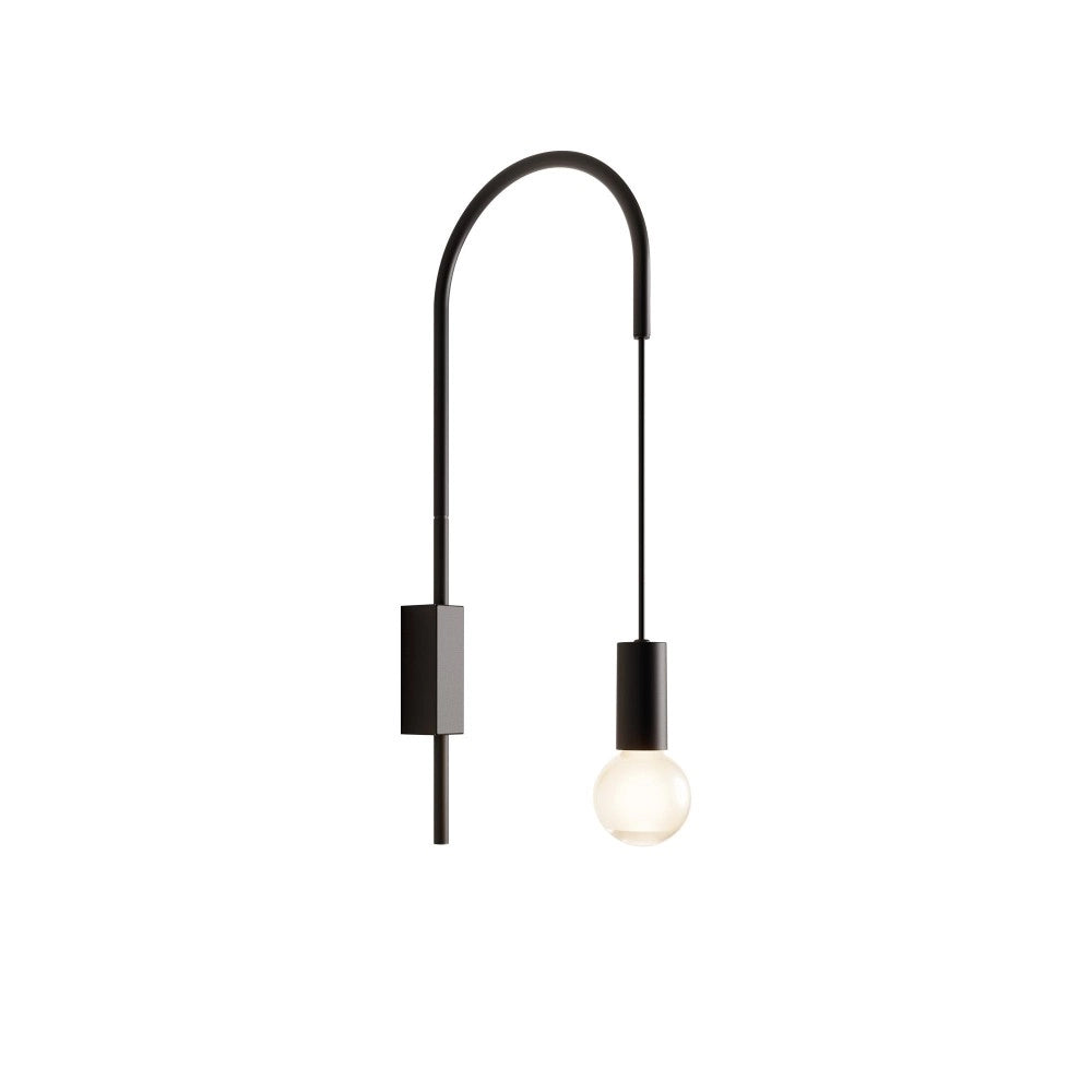 Zafferano - Lampada da Parete Filo, Orientabile 200°, Metallo Verniciato Lampadina E27 max 60W inclusa, H61cm - Nera