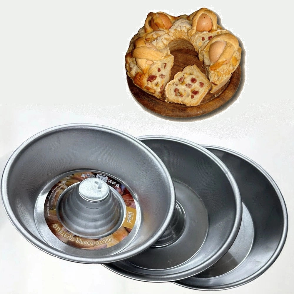 Trade Shop - Tris Ruoti Tortiera Con Buco Per Casatiello Tortani Ciambelle Stampo Alluminio 22-26-30cm -