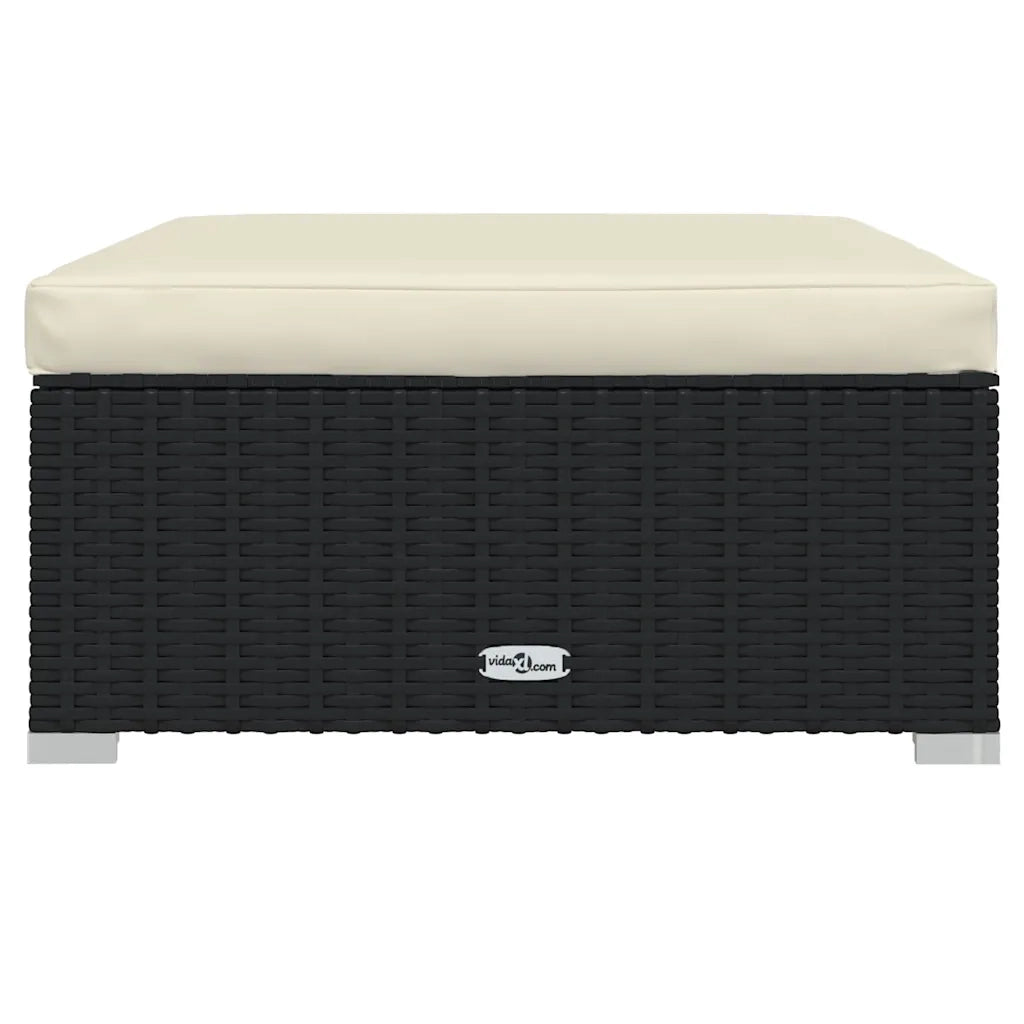 Sedia da giardino-Poggiapiedi da Giardino con Cuscino Nero 70x70x30 cm Polyrattan 219564