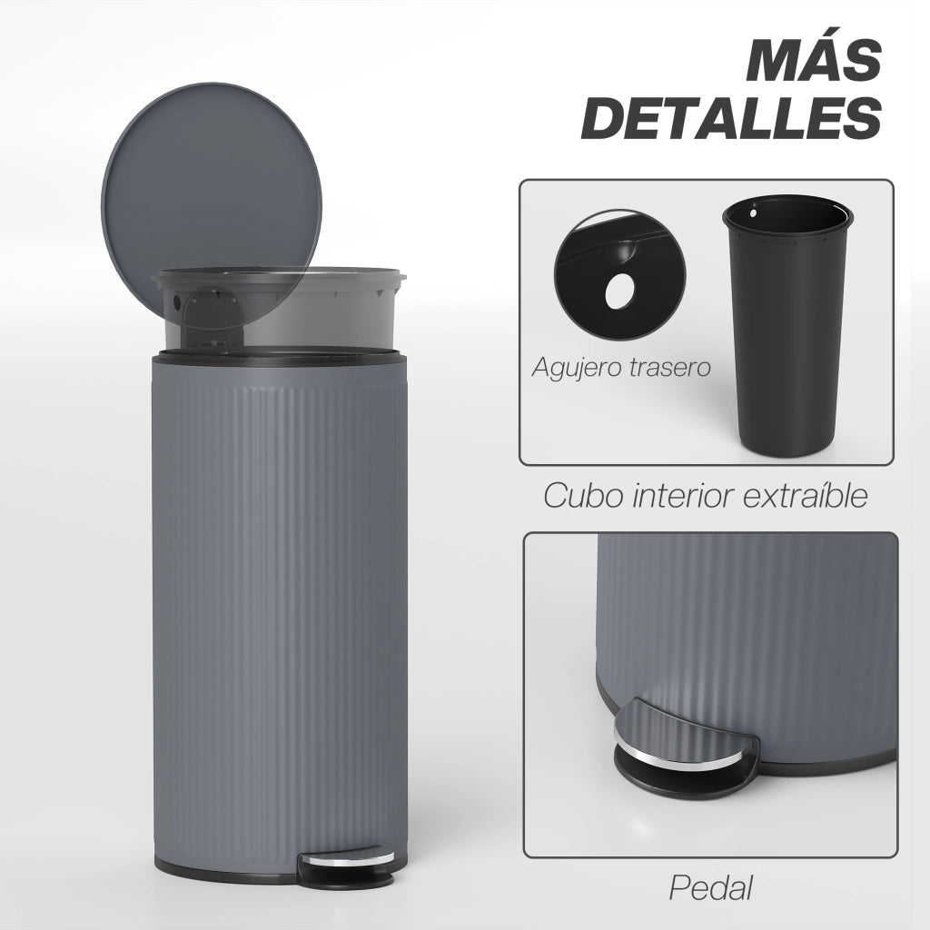 Cestino per Rifiuti 30 Litri con Pedale ¨C zephmum ¨C Grigio