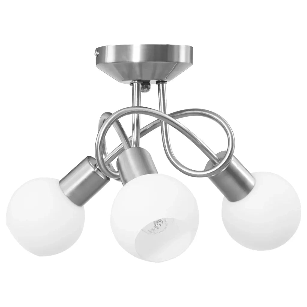 Lampadario Paralume in Ceramica a Coppa Bianco 3 Lampadine E14 289228