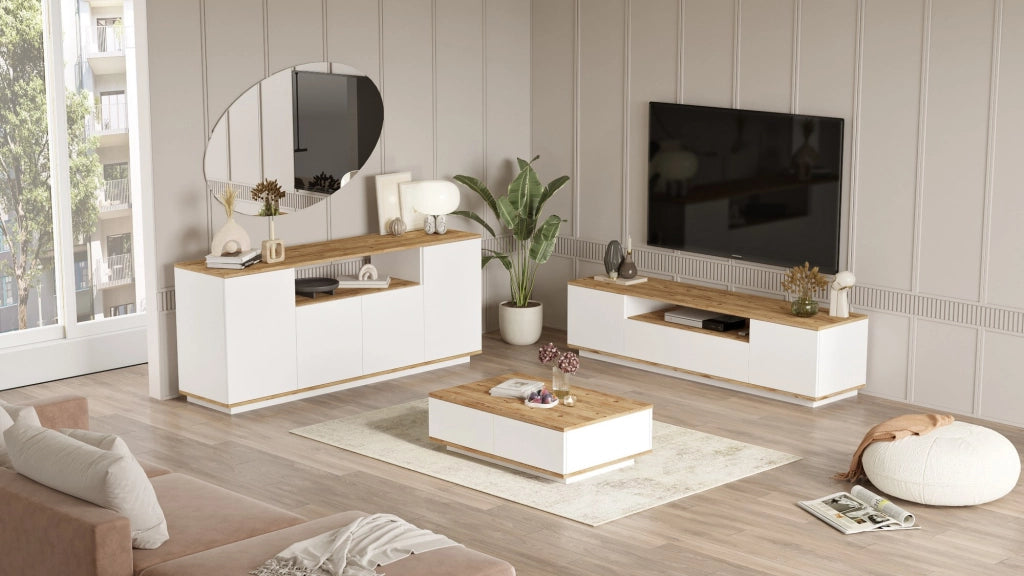 Set di mobili da salotto in legno "FR18" - 180 x 44 x 44 cm - Bianco