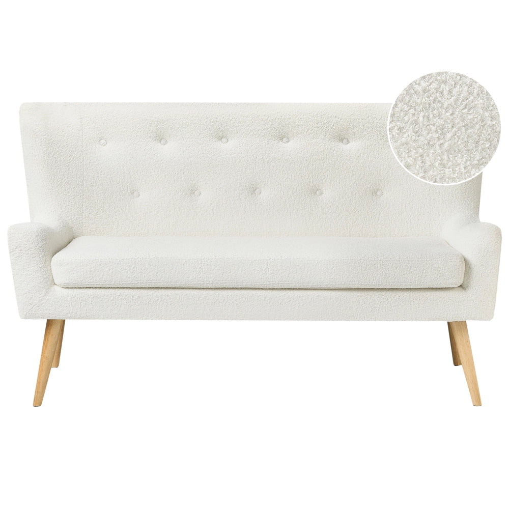 Divano da cucina Tappezzeria in poliestere bouclé bianco a 2 posti Wingback con gambe in legno chiaro