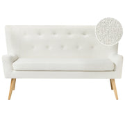 Divano da cucina Tappezzeria in poliestere bouclé bianco a 2 posti Wingback con gambe in legno chiaro
