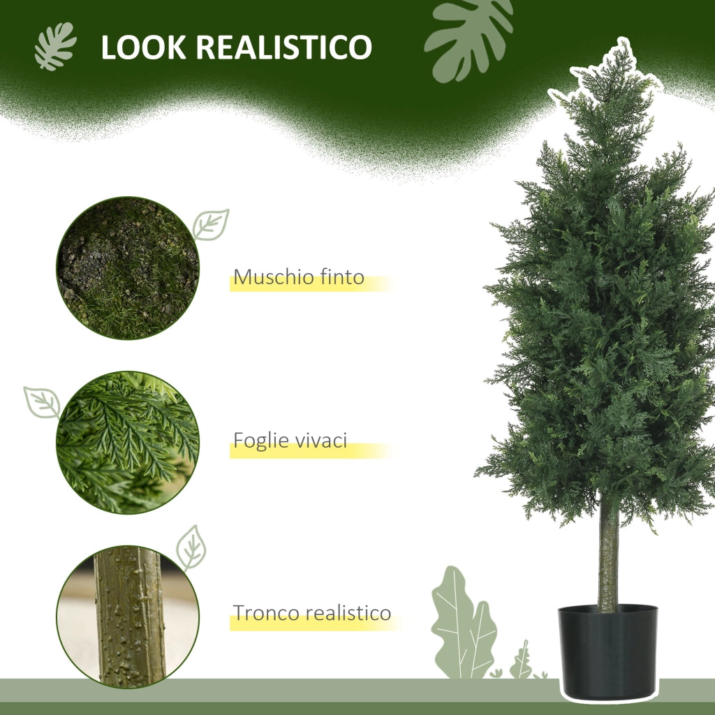 Set 2 Piante Finte in Vaso ¨C zephmum ¨C Verde, Plastica PP, Acciaio, Cemento, PE, 38x12.5x90 cm