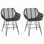 Sedia da pranzo 2 pz | Sedie da cucina Rattan e Ferro Nero 55 x 50 x 74 cm