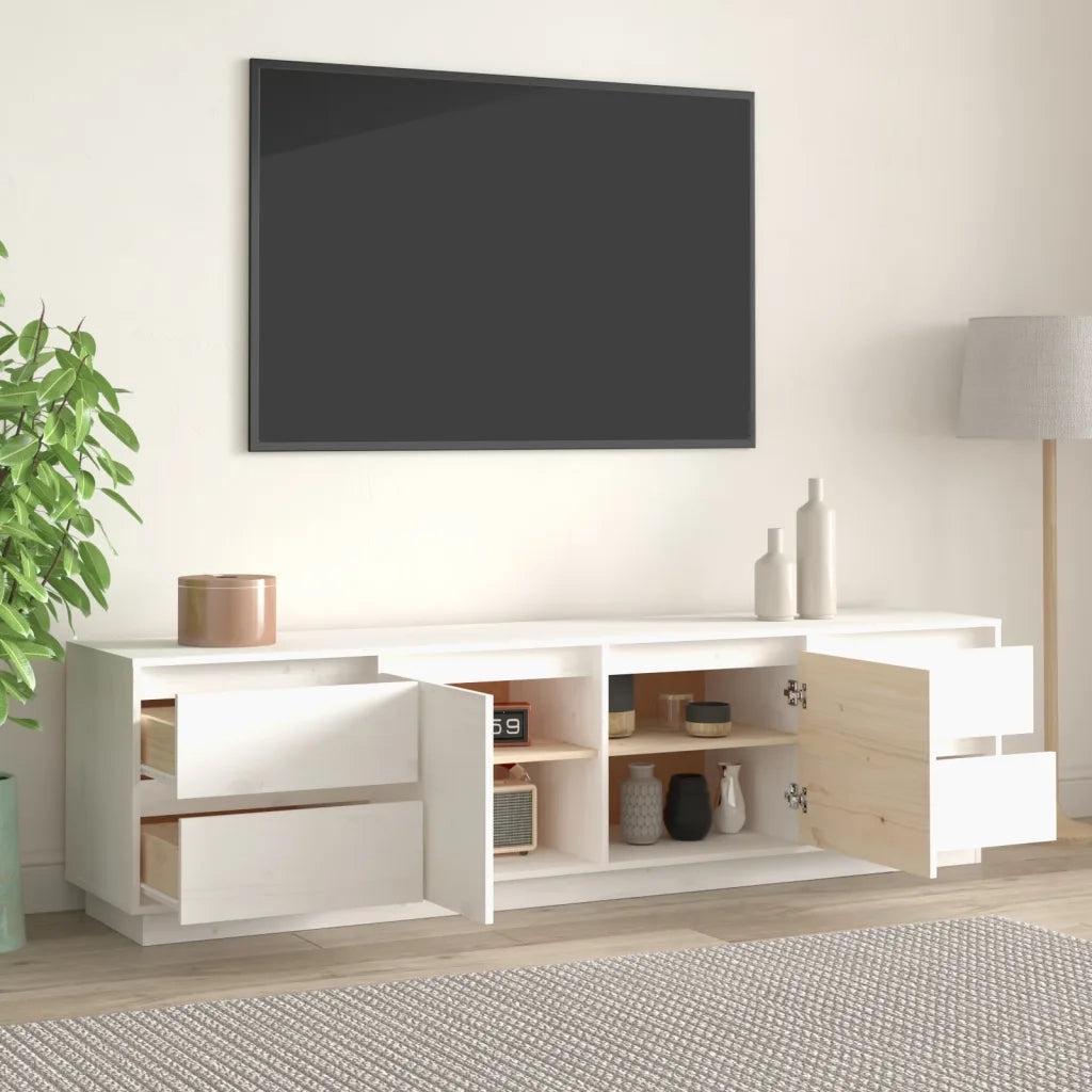 Mobile Porta TV-Credenza TV Bianco 176x37x47,5 cm in Legno Massello di Pino