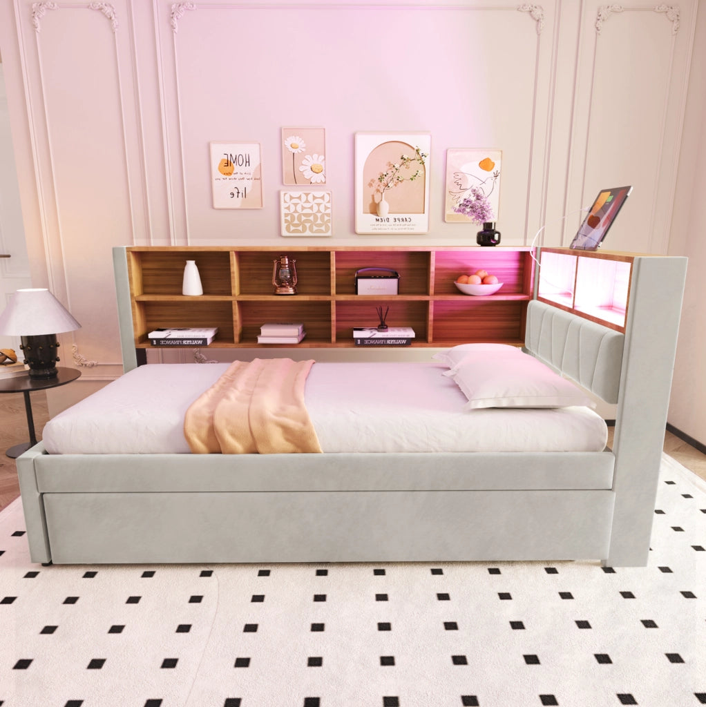 Divano letto singolo estraibile 90x200 cm con LED e USB