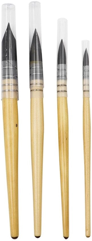 Set di pennelli per pittura ad acqua - 4 pezzi - pelo di scoiattolo - adattabile 2/4/6/8 - legno duraturo - pennelli per pittura