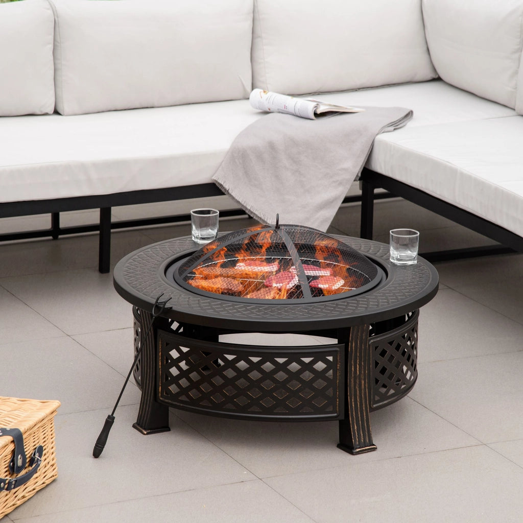 Braciere da giardino con attizzatoio e protezione scintille ¨C Xylo ¨C acciaio nero 81x81x50 cm