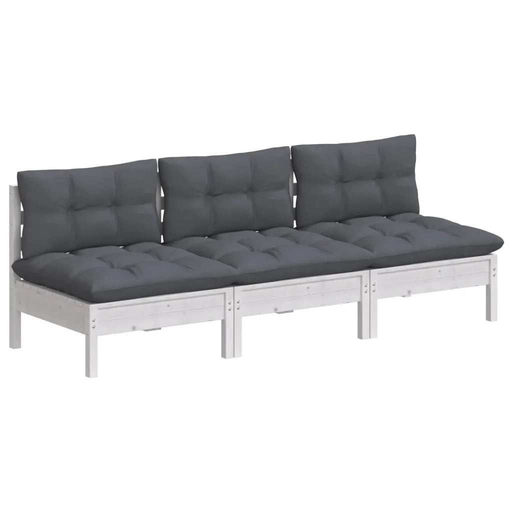 Divano da Giardino a 3 Posti Cuscini-Sofa da Giardino-Divano da esterno Antracite Massello di Pino 211092