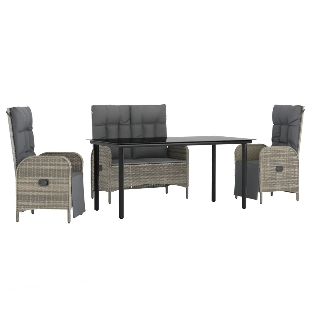 Set da Pranzo da Giardino 4 pz con Cuscini in Polyrattan Grigiocod mxl 77130